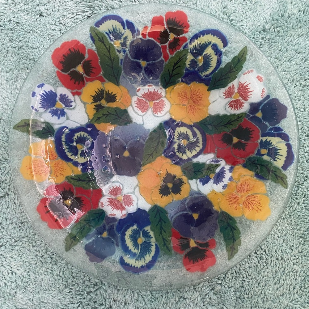 Pansies Glass 13” Bowl by Peggy Karr